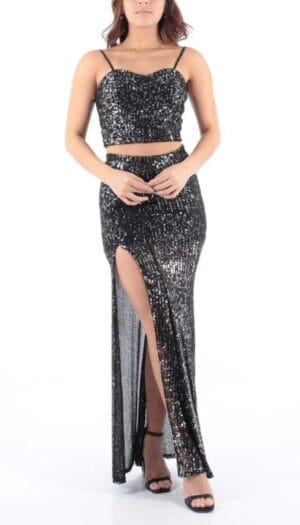 Conjunto de top y falda con lentejuelas